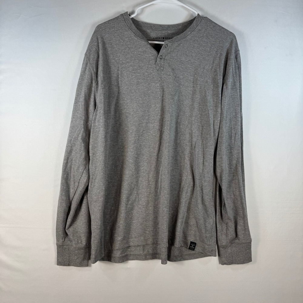 Lucky Brand Mens Henley Shirt XL Gray Long Sleeve Cotton Blend Casual Top